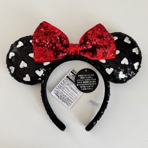 Tokyo Disney Sequins Minnie Mouse Red Bow Black Ears Heart Polka Dot Headband
